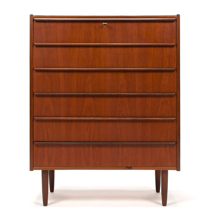 Mid-Century Deense vintage tallboy ladekast in teak