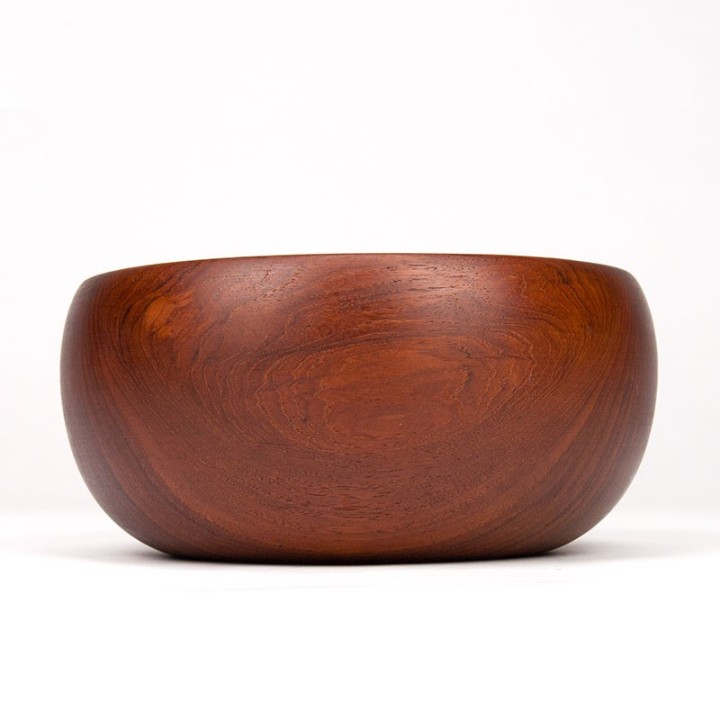 Mid-Century Deense vintage ronde serveerschaal in teak