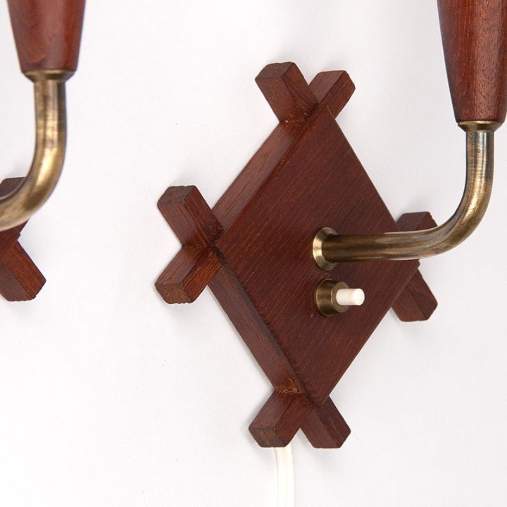 Danish teak vintage set of 2 wall lamps