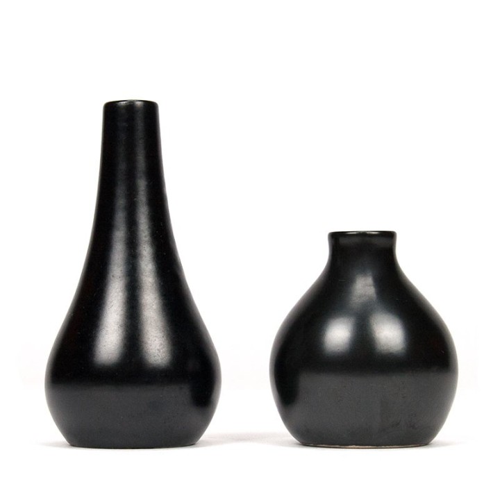 Set of 2 black miniature vases vintage Zenith and Schoonhoven
