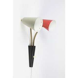 Wandlamp met grijze en rode kap - Retro Studio