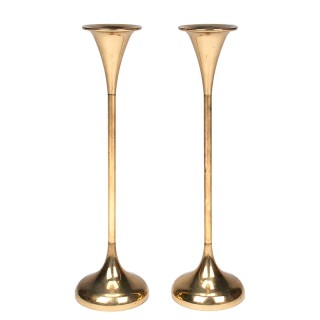 Set of Danish CAWA Mid-Century design candlesticks in brass