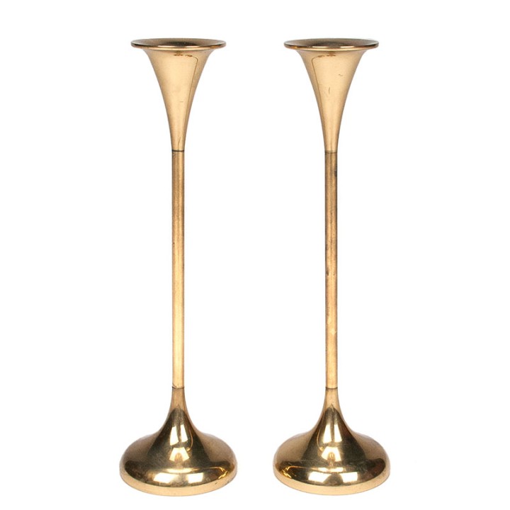 Set of Danish CAWA Mid-Century design candlesticks in brass