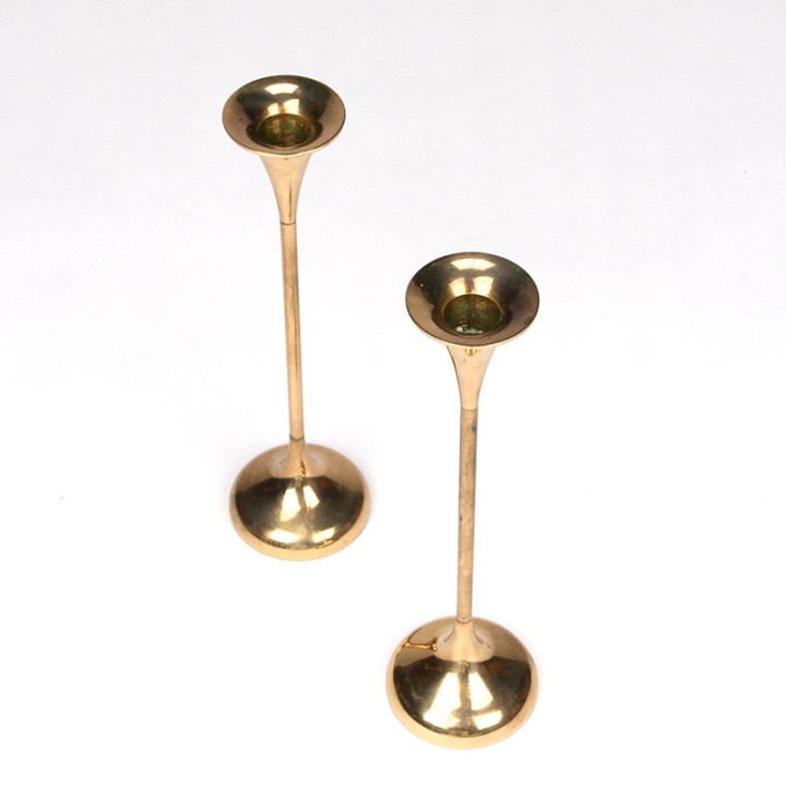 Set of Danish CAWA Mid-Century design candlesticks in brass