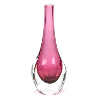 Pink Mid-Century vintage glass vase with Sommerso technique