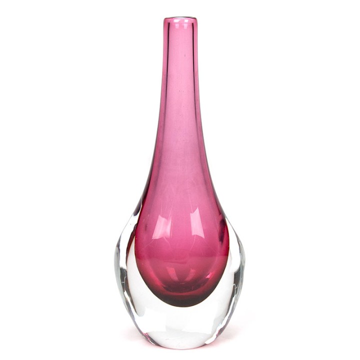 Pink Mid-Century vintage glass vase with Sommerso technique