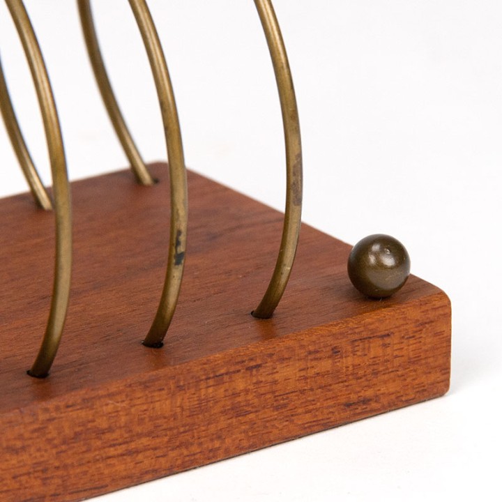 Teak Mid-Century napkin holder with brass detail
