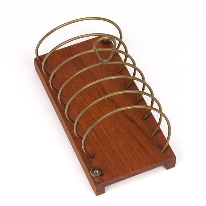 Teakhouten Mid-Century servet houder met messing detail