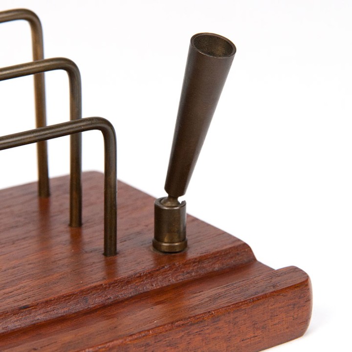 Teak/brass vintage Scandinavian letter and pen holder