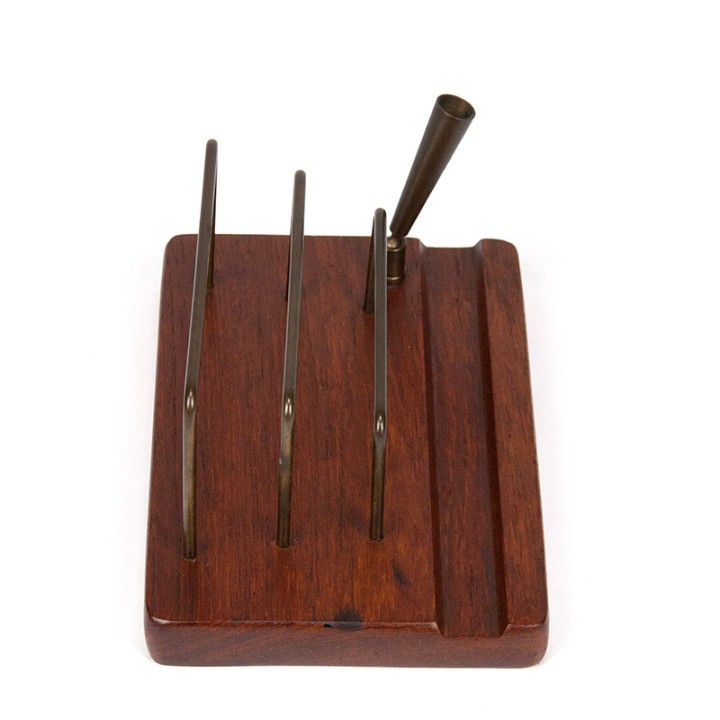 Teak/brass vintage Scandinavian letter and pen holder