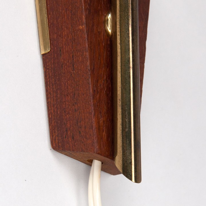 Danish set of 2 vintage wall lamps in teak and brass