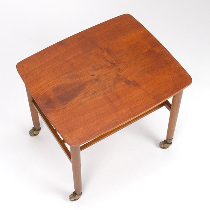 Danish Mid-Century vintage side table on wheels