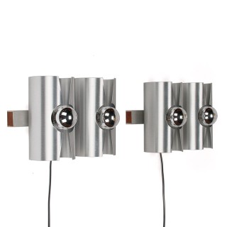 Set of double Mid-Century aluminum wall lamps