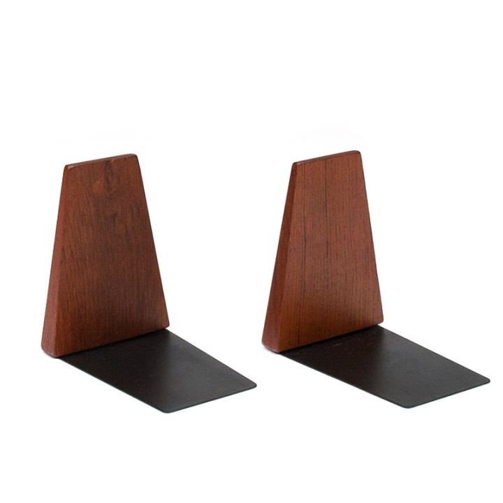 Set Deense vintage teakhouten boekensteunen ESB