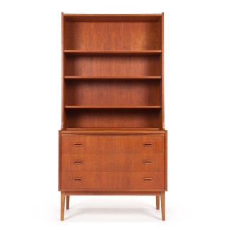 Mid-Century vintage Deense boekenkast met uitschuifbaar werkblad