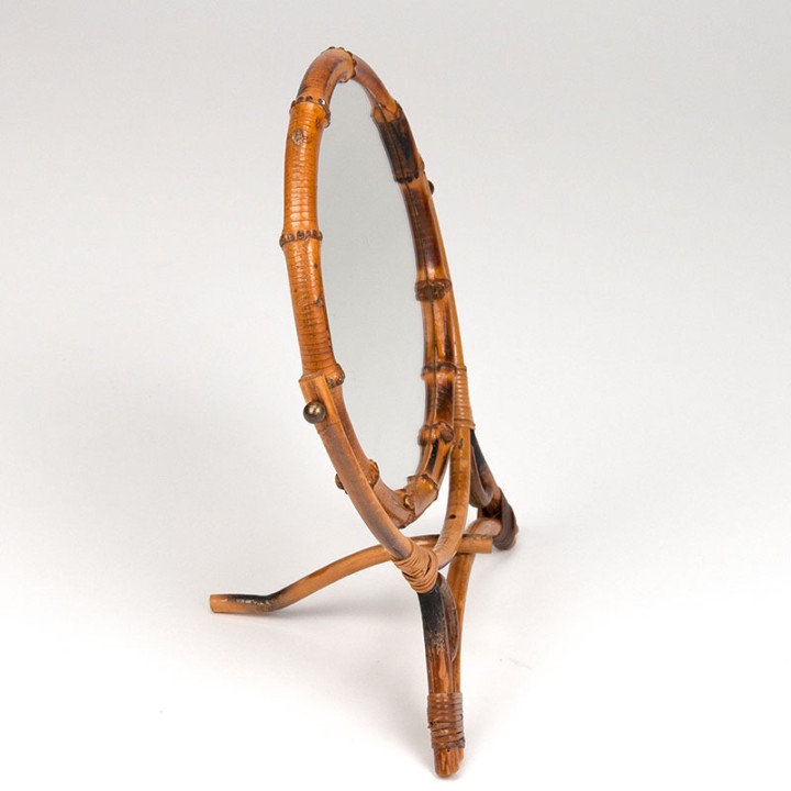 Bamboe vintage rond tafelmodel spiegel