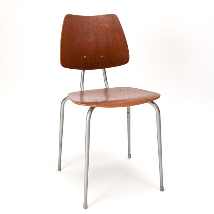 Set van 6 Deense Mid-Century industriële schoolstoelen