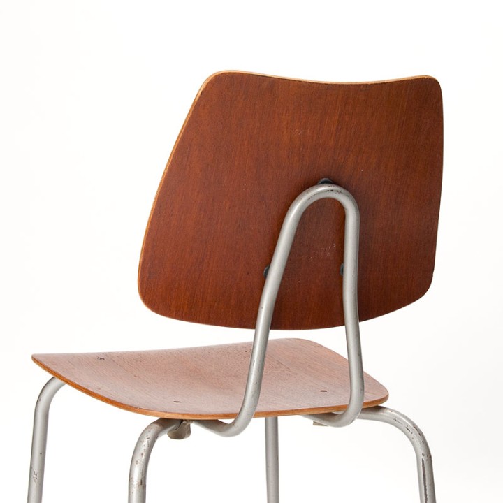Set van 6 Deense Mid-Century industriële schoolstoelen