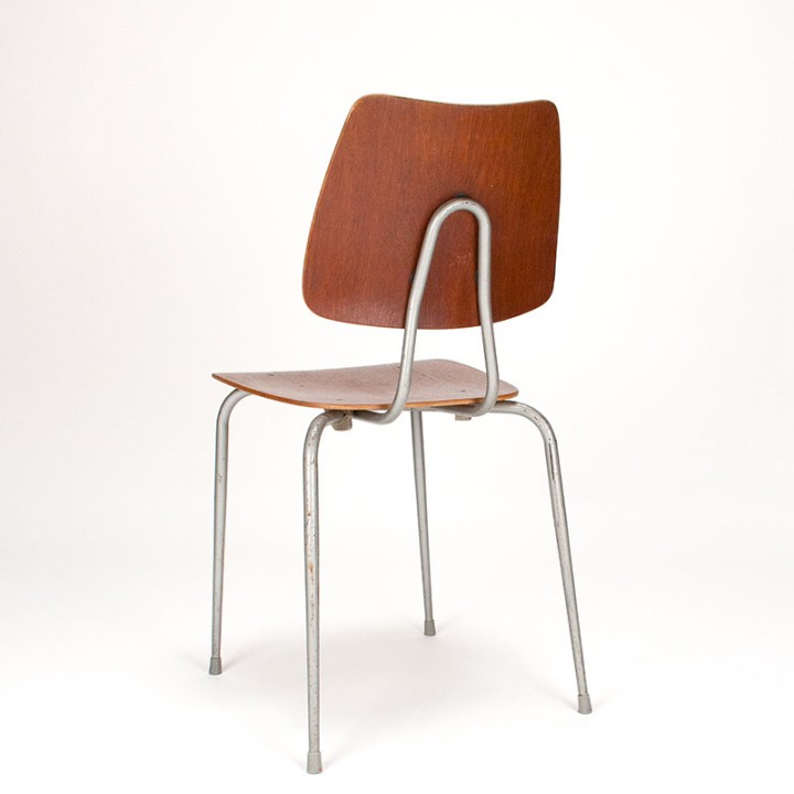 Set van 6 Deense Mid-Century industriële schoolstoelen