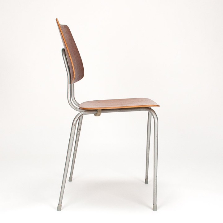 Set van 6 Deense Mid-Century industriële schoolstoelen