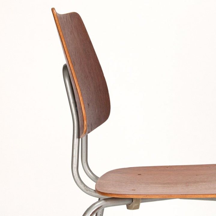 Set van 6 Deense Mid-Century industriële schoolstoelen