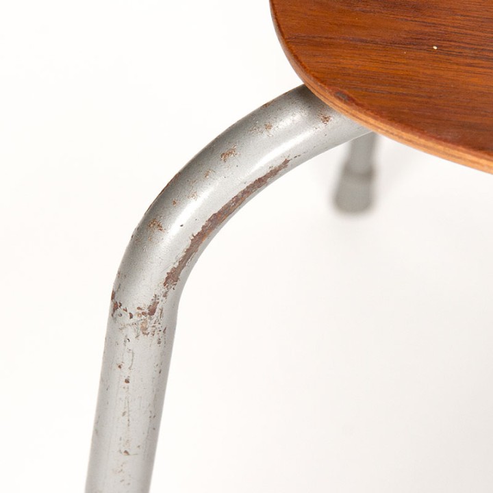 Set van 6 Deense Mid-Century industriële schoolstoelen