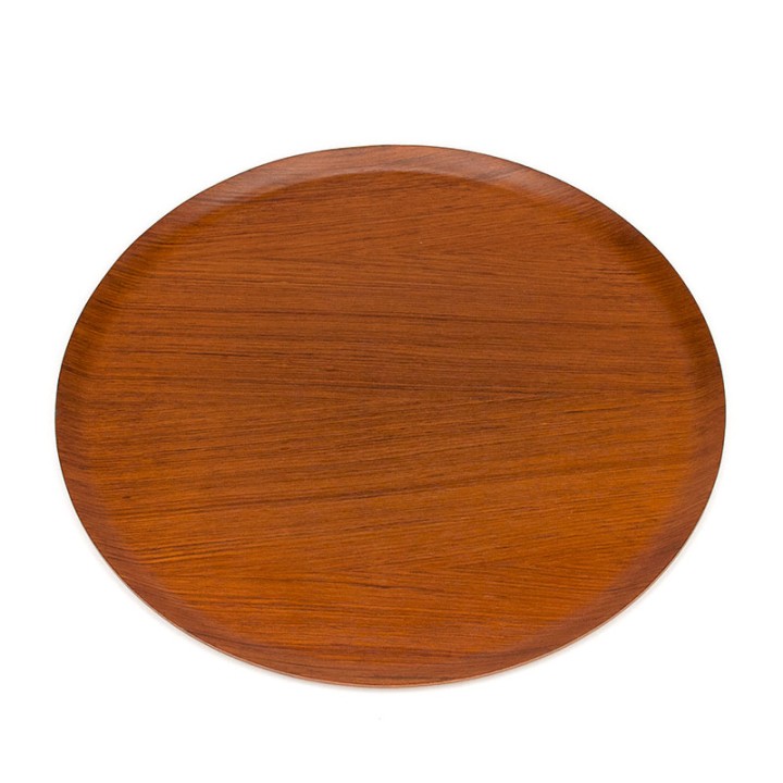 Groot rond model Mid-Century dienblad in teak