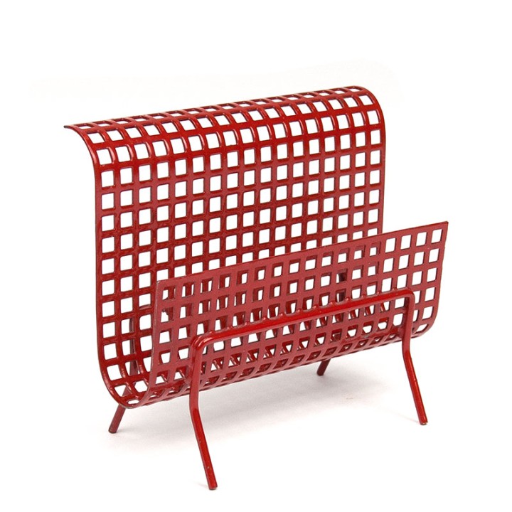Red perforated metal vintage letter holder