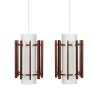 Set Deense Mid-Century hanglampen in glas en teak