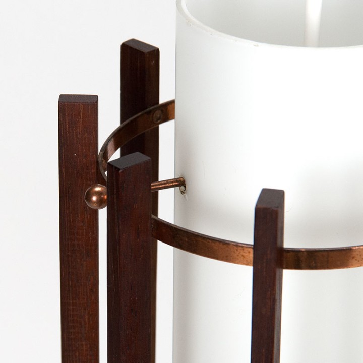 Set of Danish Mid-Century pendant lamps in glass and teak