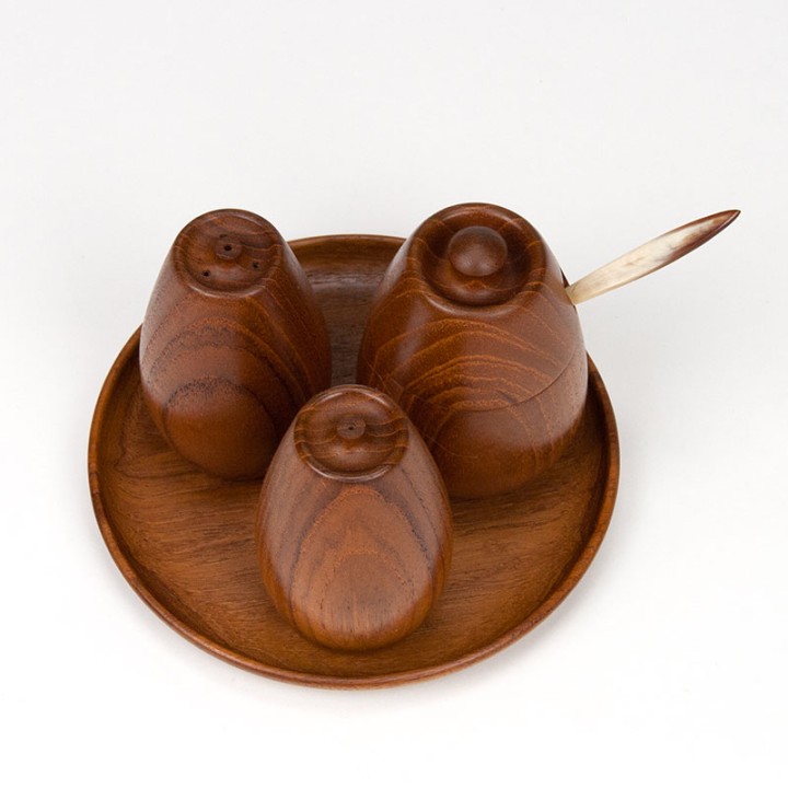 Wiggers Denmark vintage condiment set in teak