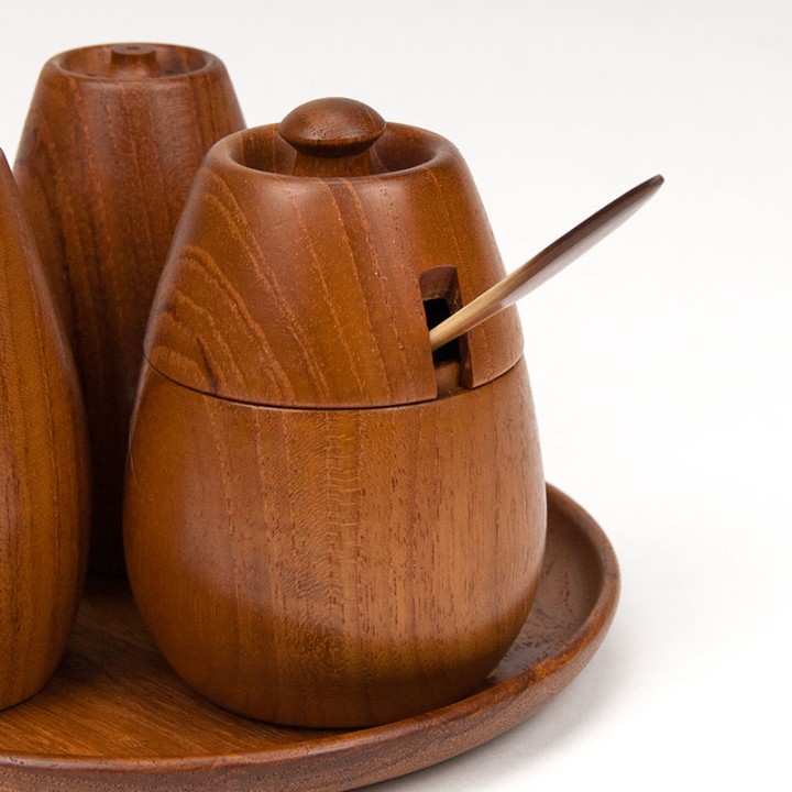 Wiggers Denmark vintage condiment set in teak