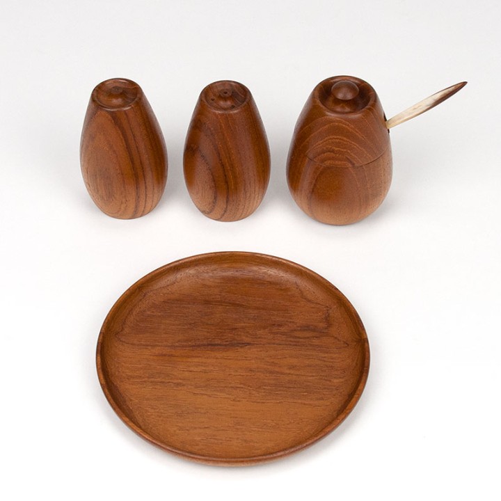 Wiggers Denmark vintage condiment set in teak