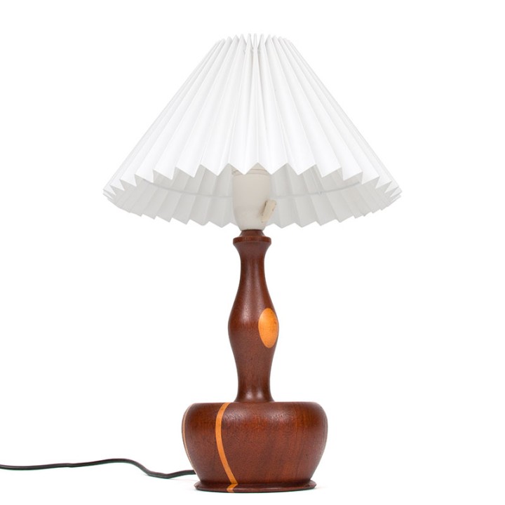 Mid-century Danish teak table lamp with pleated shade