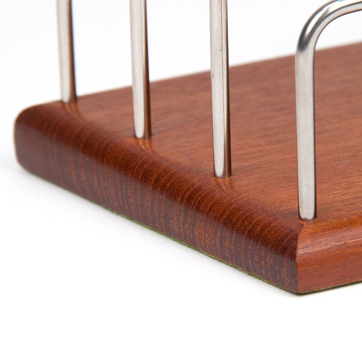 Danish vintage teak letter holder with chrome