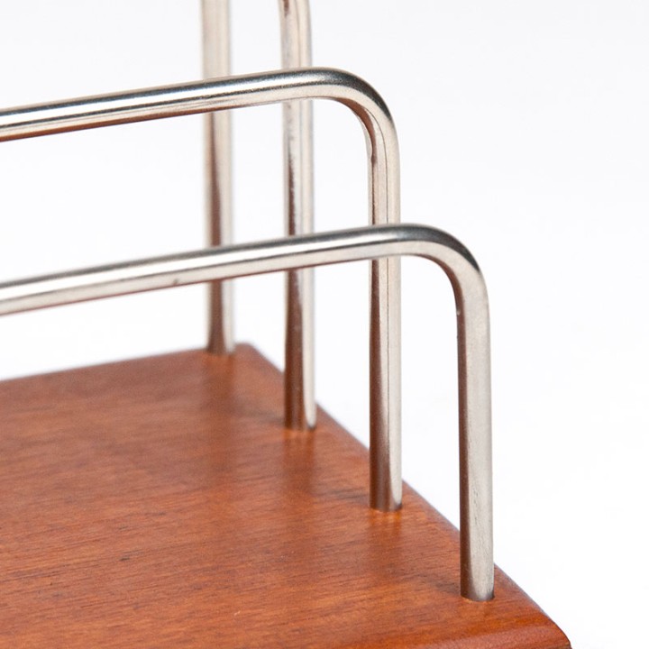 Danish vintage teak letter holder with chrome