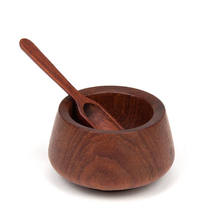 Vintage mini schaaltje in teak van Wiggers met lepeltje
