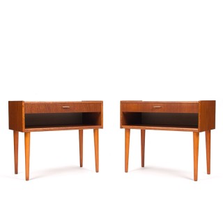 Set van 2 Mid-Century vintage nachtkastjes in teak