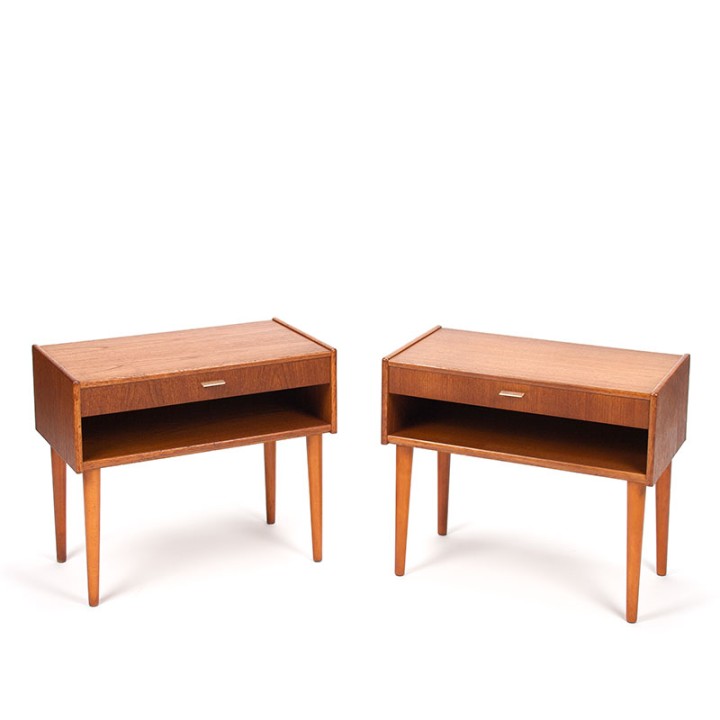 Set of 2 Mid-Century vintage teak bedside tables