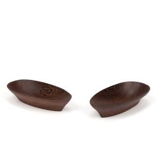 Set van 2 kleine vintage serveerschaaltjes Wengé hout