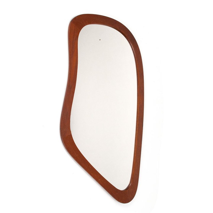 Organisch vormgegeven Deense Mid-Century spiegel in teak