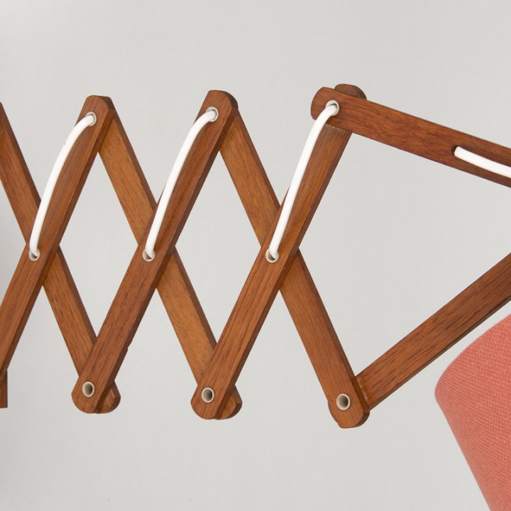 Vintage wall scissor lamp in teak with fabric shade
