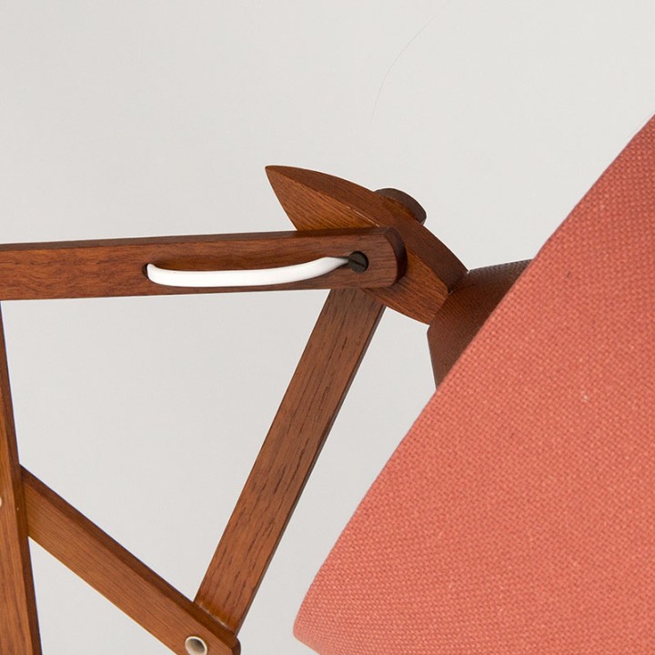 Vintage wall scissor lamp in teak with fabric shade