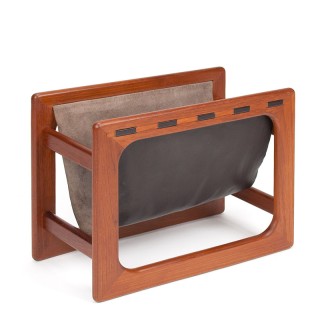 Salin Møbler vintage Danish newspaper rack teak/leather