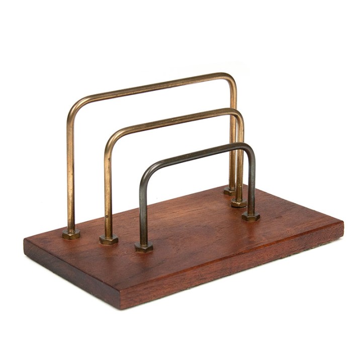 Vintage letter holder with teak base