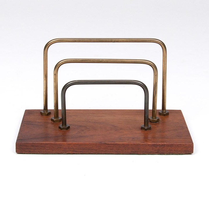 Vintage letter holder with teak base