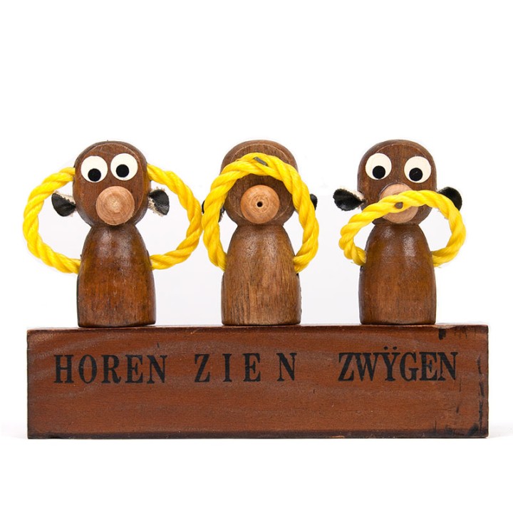 Vintage bottle opener set as 'hear, see, speak no evil' monkeys