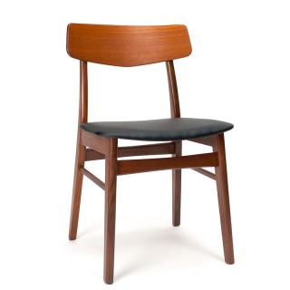 Teakhouten Deense vintage stoel met zwarte zitting