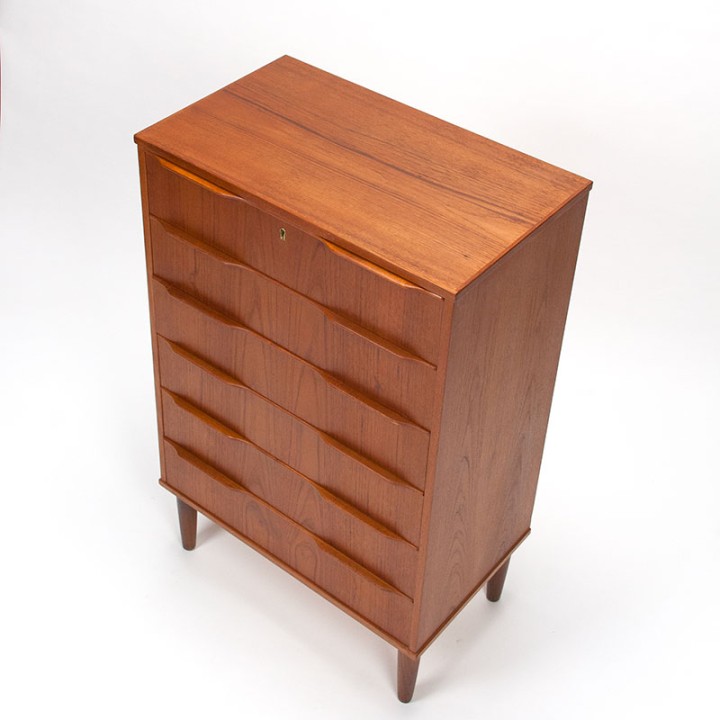 Ladekast, Deens vintage model, in teak met 6 lades