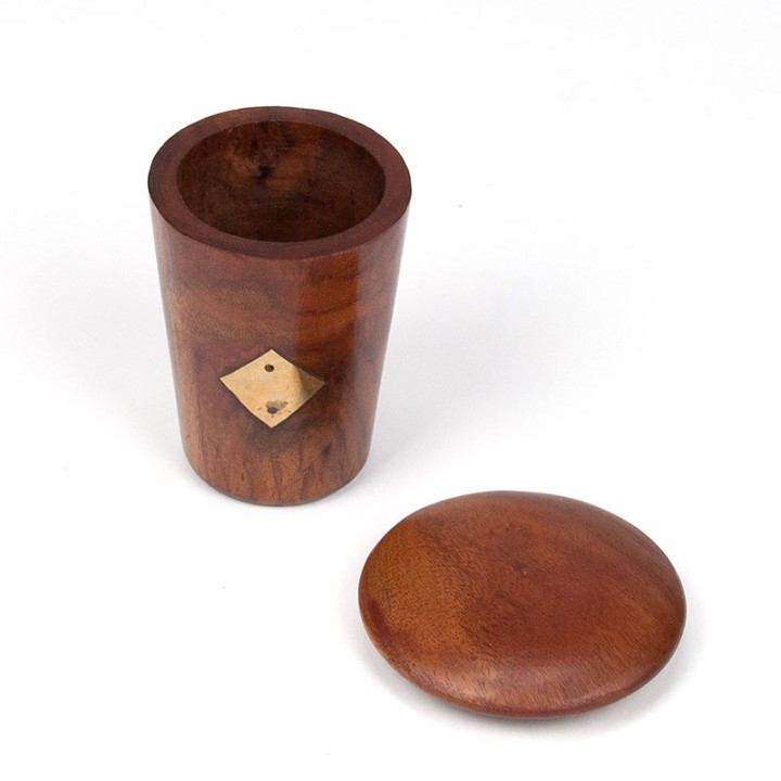 Dice cup Mid-Century design in teak with brass detail